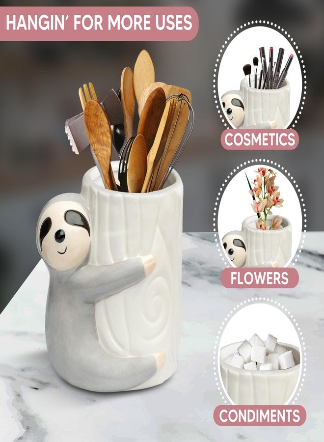 Sixdrop Sloth Utensil Holder - Kitchen Crock Storage Holder - Sloth Gifts For Women Holiday Decor - Glazed Ceramic Organizer - Sloth Birthday Party Supplies Accessories Decorations - Image 5